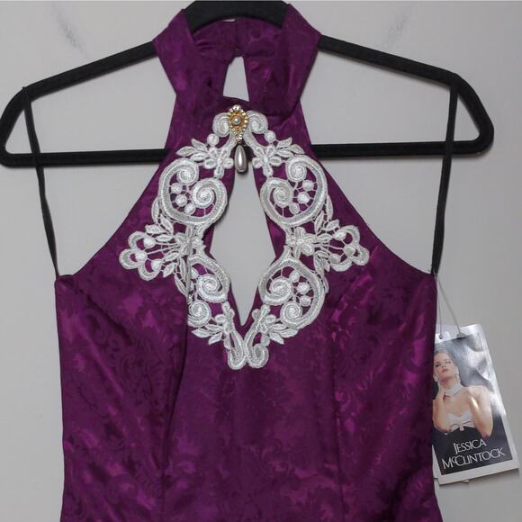 VTG Jessica McClintock Gunne Sax Fit & Flare Dress Damask Purple Juniors 7/8 New - Picture 4 of 16